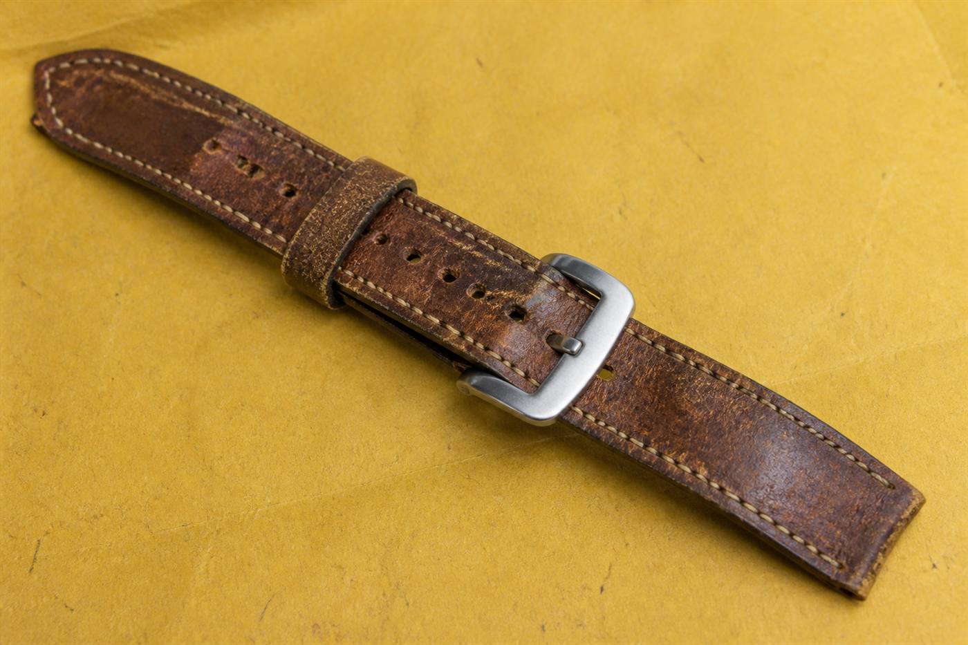 Leather watch strap and buckle